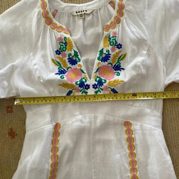 Boden Una Linen Embroidered Maxi Dress, Floral Garland, Ivory, 6P - Picture 7 of 11